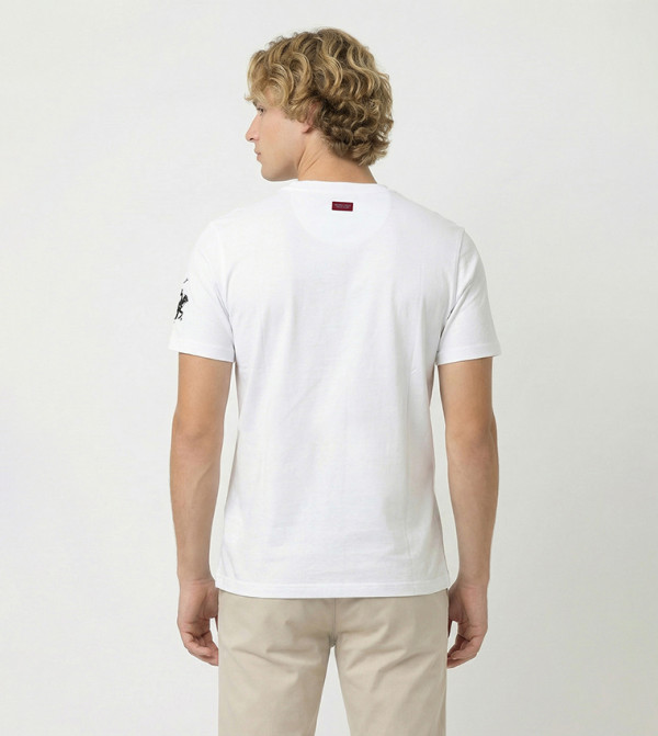 Beverly Hills Polo Club  Round Neck T-Shirts - White Round Neck T-Shirts