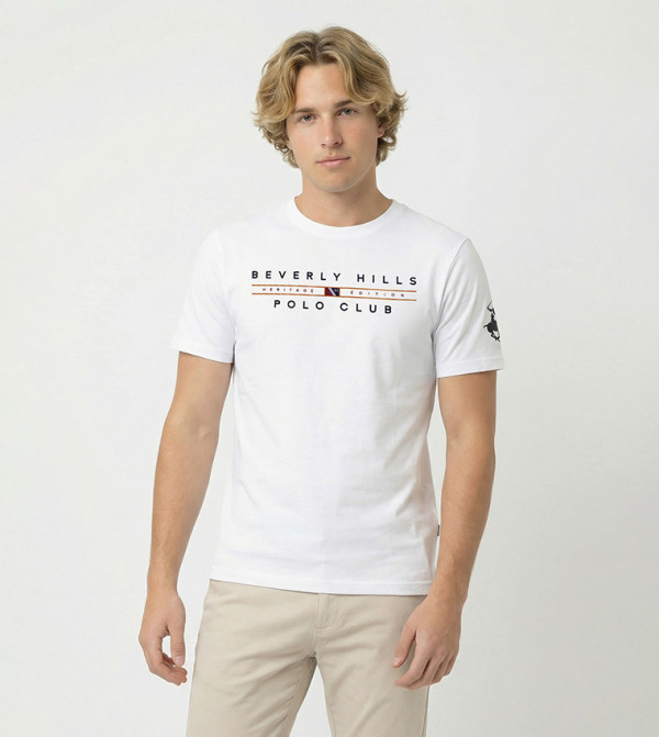 Beverly Hills Polo Club  Round Neck T-Shirts - White Round Neck T-Shirts
