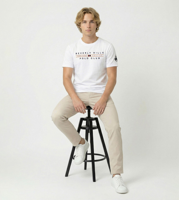 Beverly Hills Polo Club  Round Neck T-Shirts - White Round Neck T-Shirts