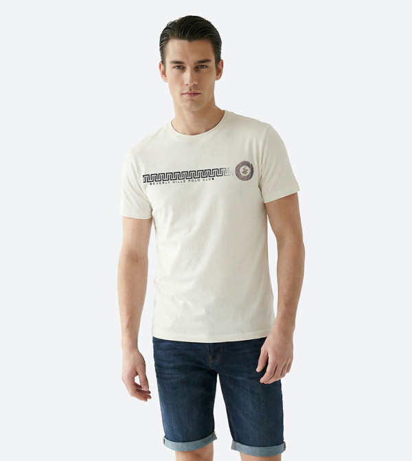 Beverly Hills Polo Club  Clothing - Ivory Round Neck T-Shirts