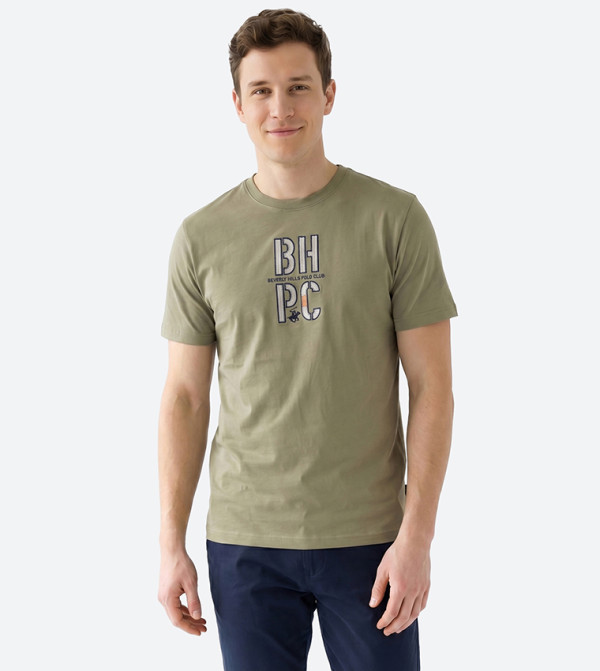 Beverly Hills Polo Club  Round Neck T-Shirts - Green Round Neck T-Shirts