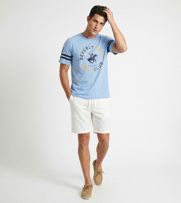 بيفرلي هيلز بولو كلوب  تيشيرتات كاجوال - أزرق فاتح Round Neck T-Shirts