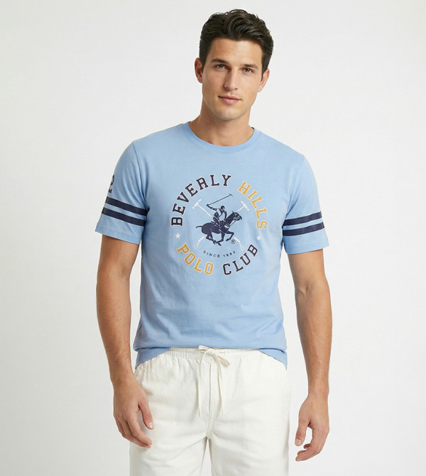 بيفرلي هيلز بولو كلوب  تيشيرتات كاجوال - أزرق فاتح Round Neck T-Shirts