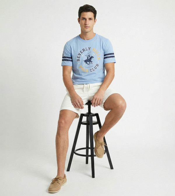 بيفرلي هيلز بولو كلوب  تيشيرتات كاجوال - أزرق فاتح Round Neck T-Shirts