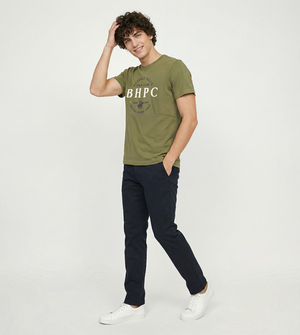 Beverly Hills Polo Club  Casual T-Shirts - DARK OLIVE Round Neck T-Shirts