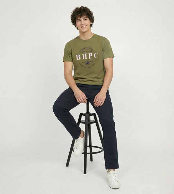 Beverly Hills Polo Club  Casual T-Shirts - DARK OLIVE Round Neck T-Shirts