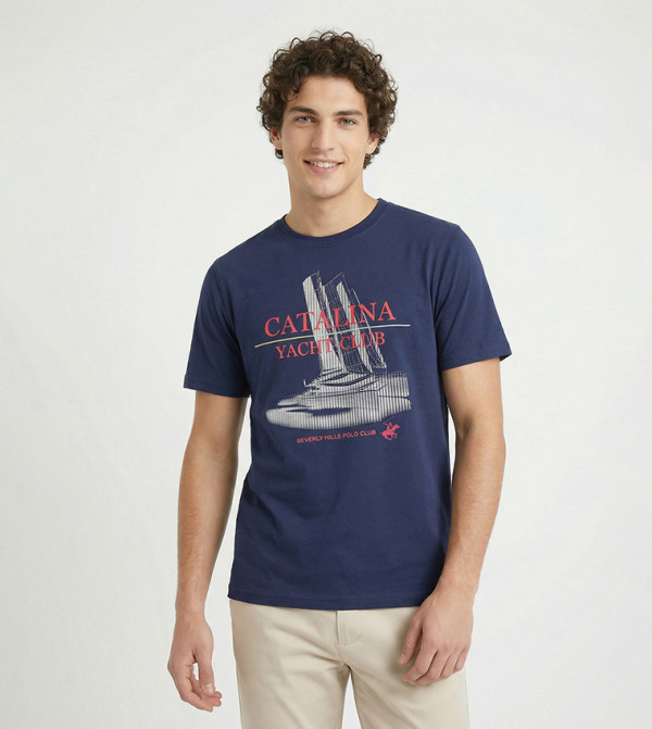 بيفرلي هيلز بولو كلوب  تيشيرتات كاجوال - أزرق Round Neck T-Shirts