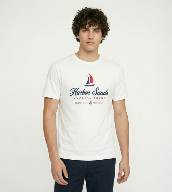 بيفرلي هيلز بولو كلوب  تيشيرتات كاجوال - بيج Round Neck T-Shirts