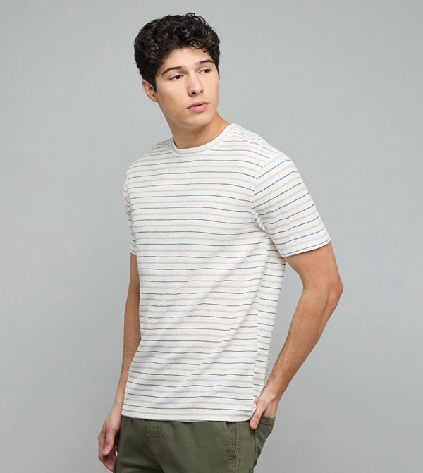 R&B  Casual T-Shirts - Ivory Round Neck T-Shirts