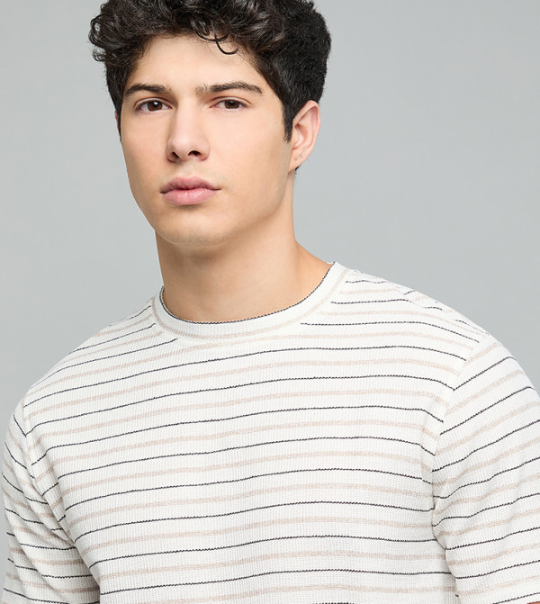 R&B  Casual T-Shirts - Ivory Round Neck T-Shirts