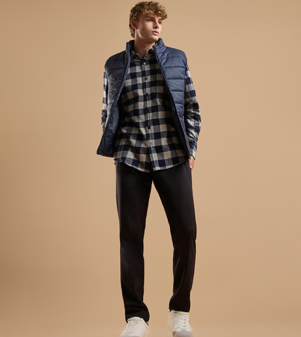 R&B  checkered-plaid-m - Navy Long Sleeves