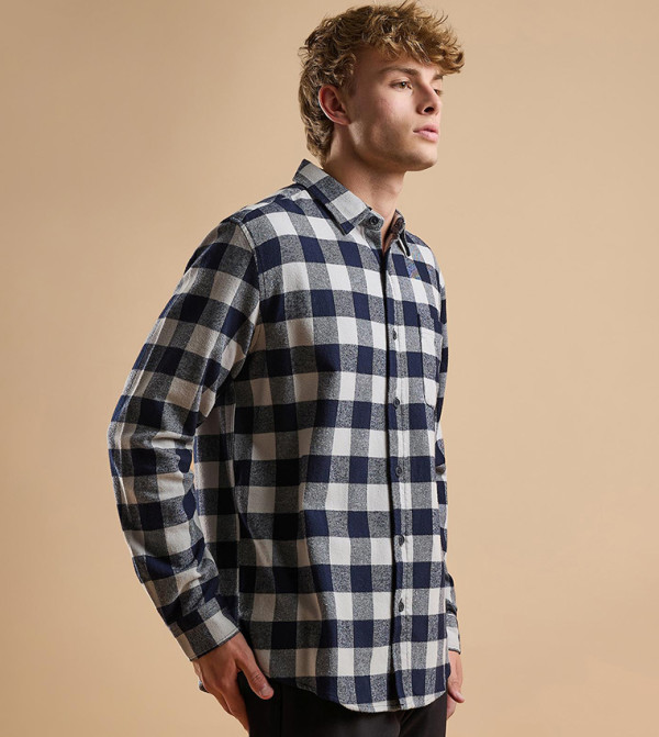 R&B  checkered-plaid-m - Navy Long Sleeves