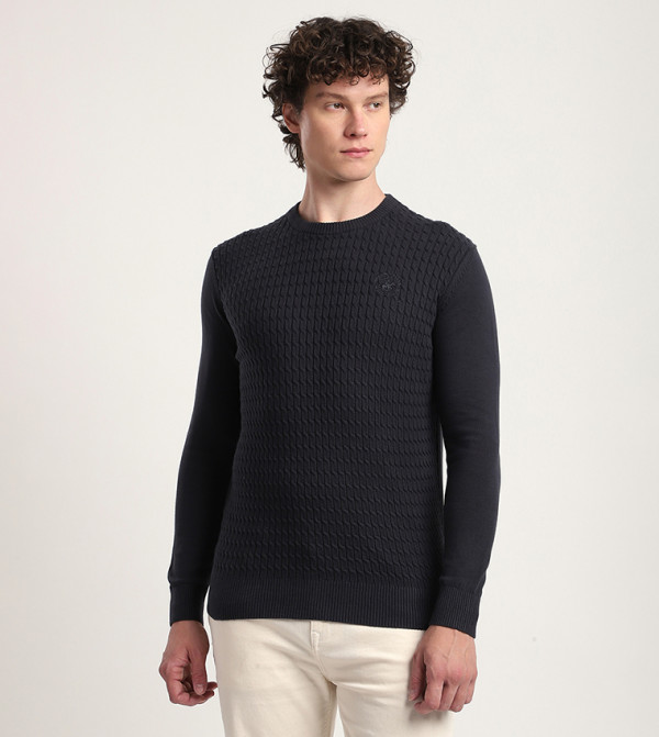 Beverly Hills Polo Club  Round Neck Sweaters - Navy Round Neck Sweaters