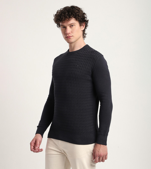 Beverly Hills Polo Club  Round Neck Sweaters - Navy Round Neck Sweaters