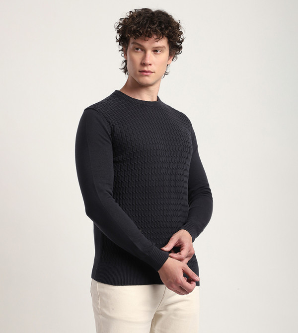 Beverly Hills Polo Club  Round Neck Sweaters - Navy Round Neck Sweaters