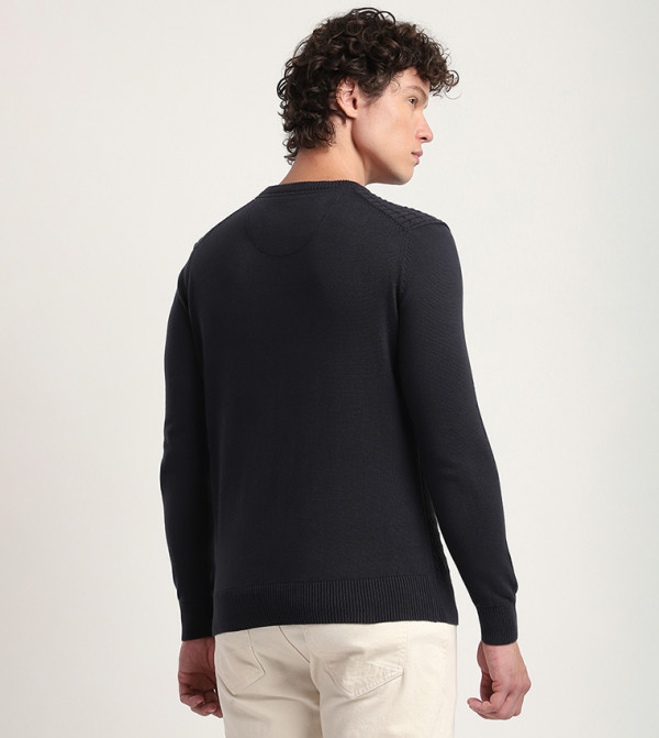 Beverly Hills Polo Club  Round Neck Sweaters - Navy Round Neck Sweaters