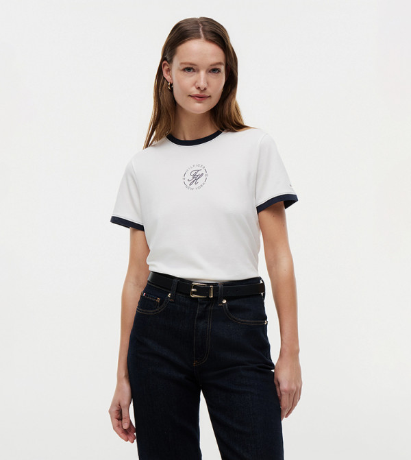 Tommy Hilfiger  Casual T-Shirts - White Short Sleeve T-Shirts