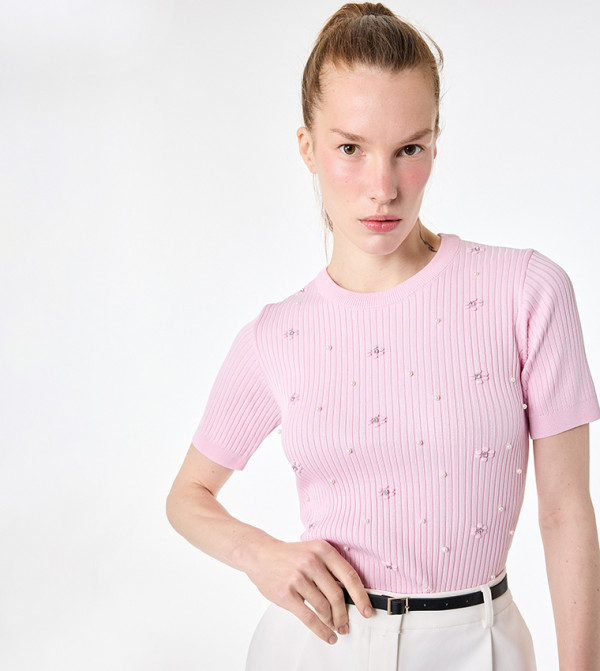 Koton Sweaters - Pink Round Neck Sweaters