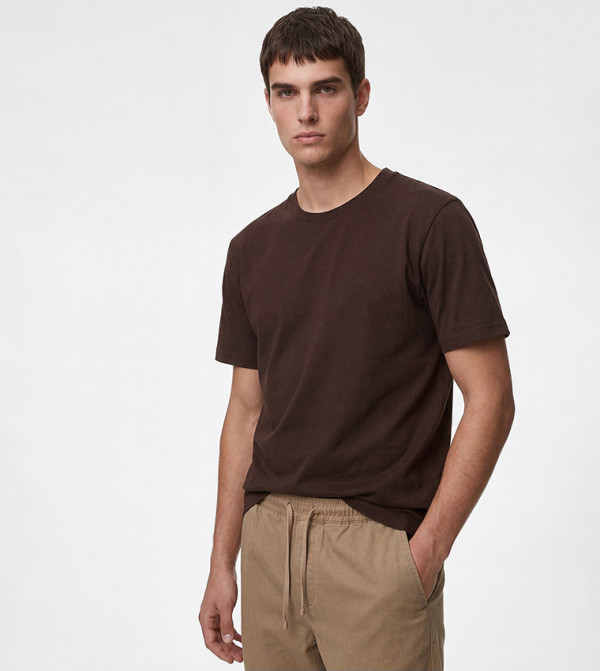 Koton  T-Shirts - Brown Round Neck T-Shirts