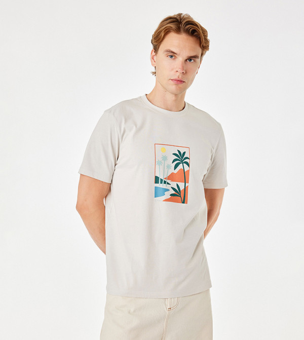 Koton  workwear-reworked - Beige Round Neck T-Shirts