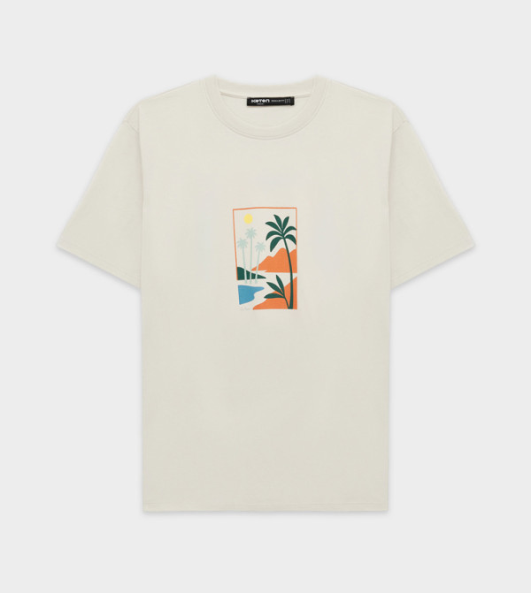 Koton  workwear-reworked - Beige Round Neck T-Shirts