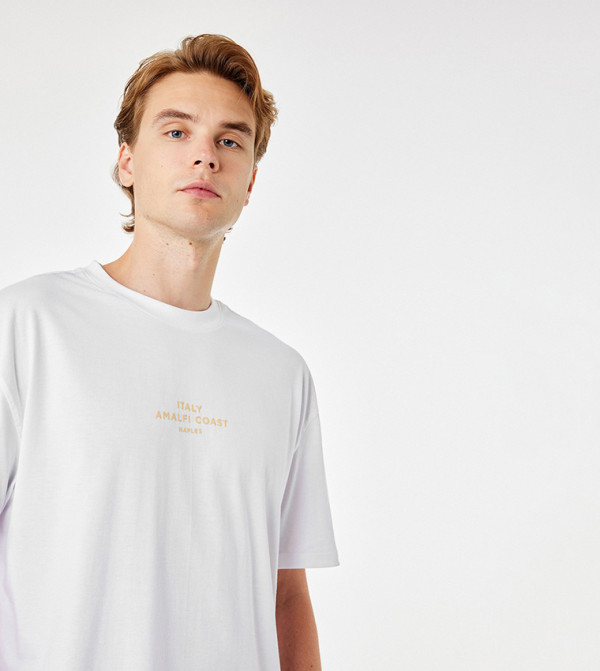 Koton  workwear-reworked - White Round Neck T-Shirts