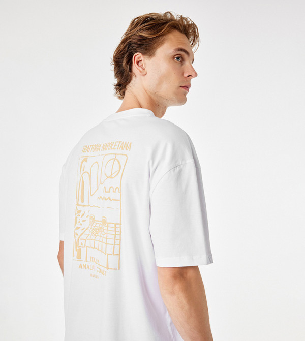 Koton  workwear-reworked - White Round Neck T-Shirts