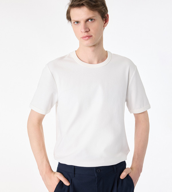 Koton  workwear-reworked - White Round Neck T-Shirts