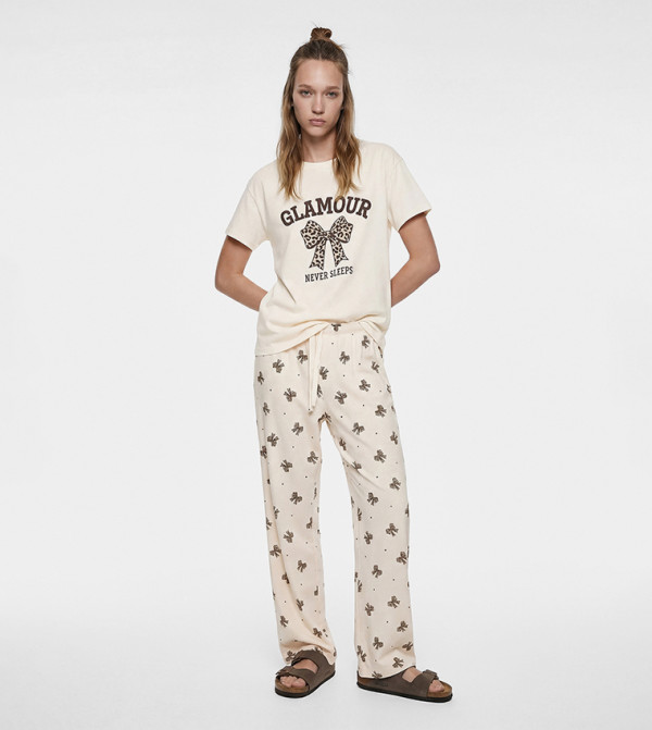 كوتون  ملابس نوم - كريمي  Pyjama Set
