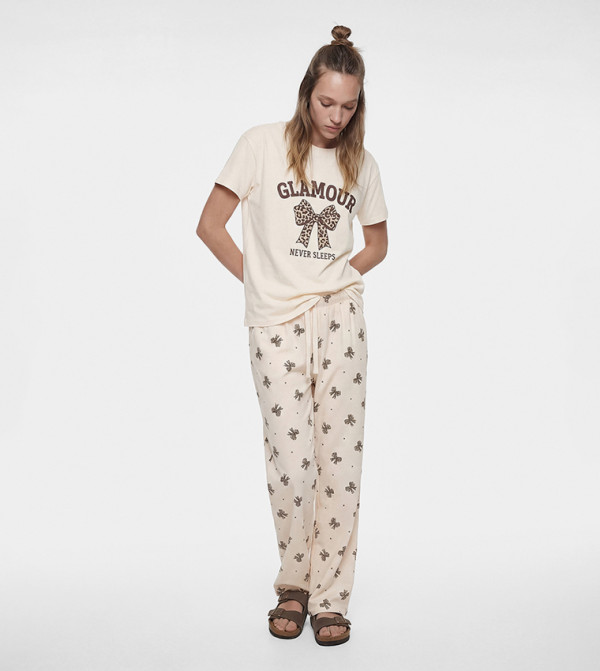 كوتون  ملابس نوم - كريمي  Pyjama Set