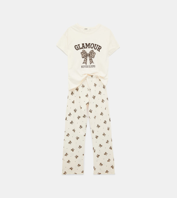 كوتون  ملابس نوم - كريمي  Pyjama Set