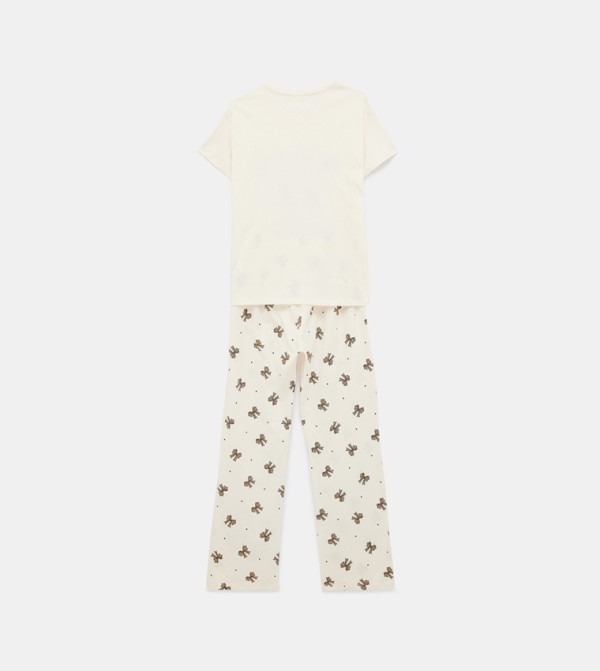 كوتون  ملابس نوم - كريمي  Pyjama Set