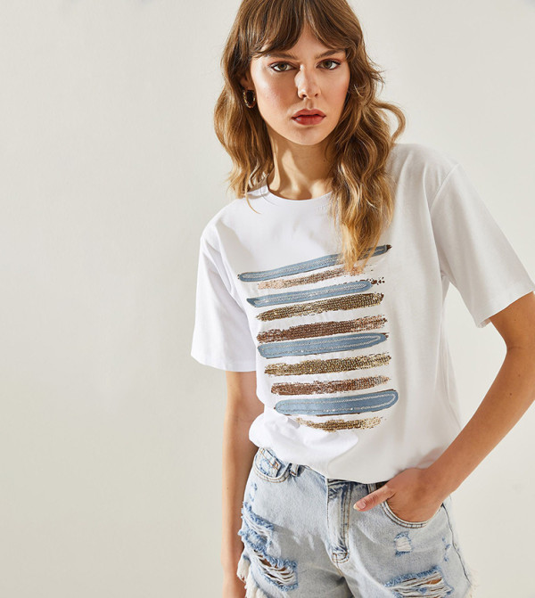 Bianco Lucci  - White Short Sleeve T-Shirts