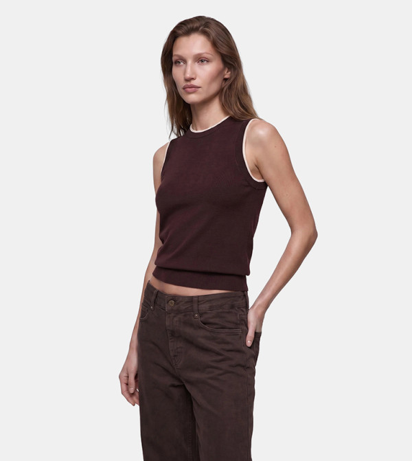 Koton  knit-notes - Burgundy Round Neck Sweaters