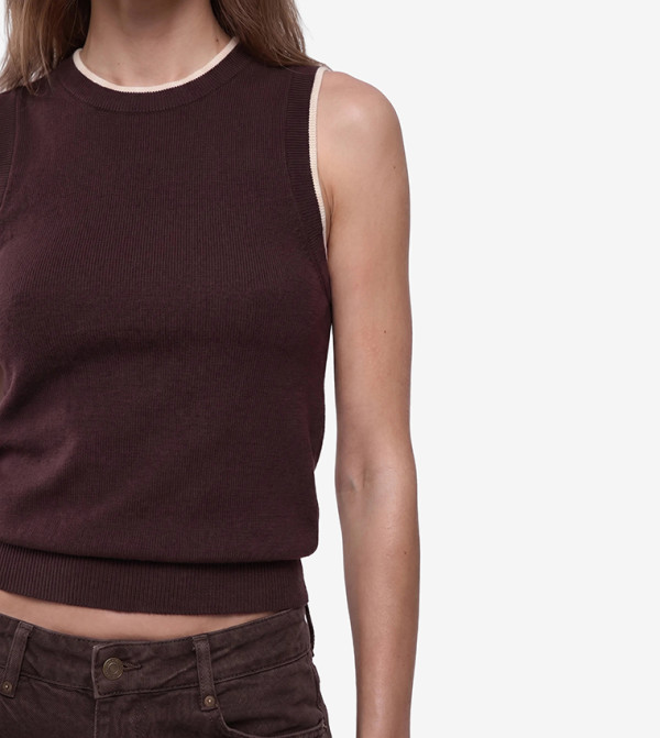 Koton  knit-notes - Burgundy Round Neck Sweaters