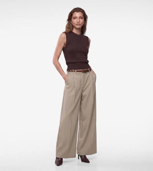 Koton  knit-notes - Brown Round Neck Sweaters