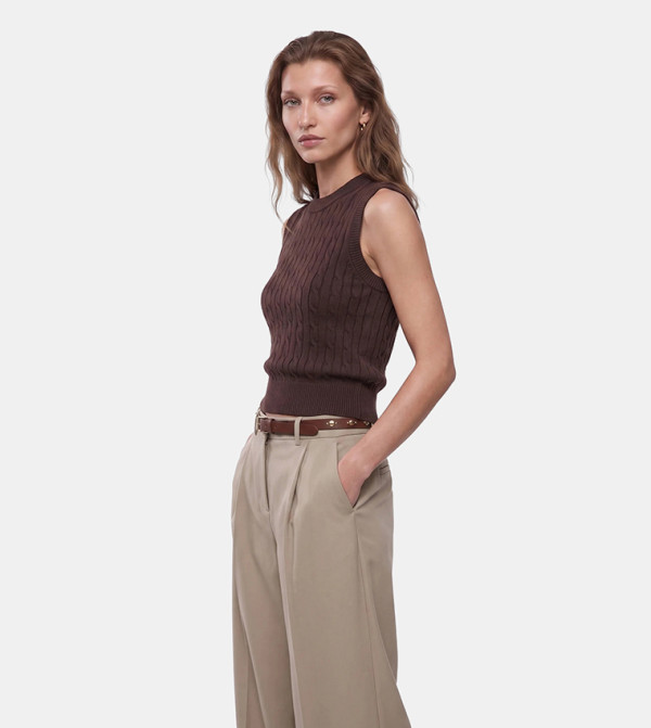 Koton  knit-notes - Brown Round Neck Sweaters