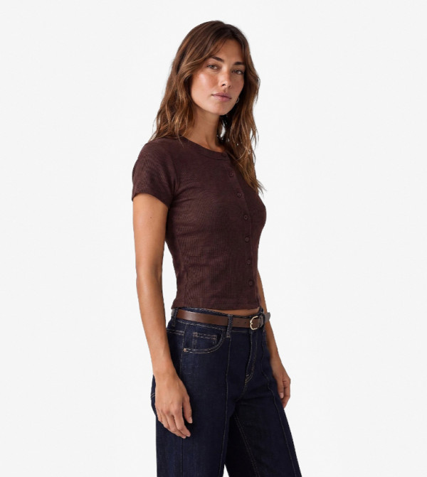 كوتون  كارديغانات  - بني  Sleeveless Tops