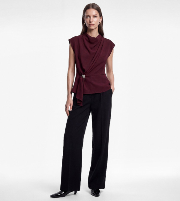 Koton  Sleeveless Tops - Burgundy Short Sleeve T-Shirts