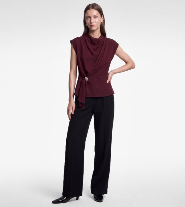 Koton  Sleeveless Tops - Burgundy Short Sleeve T-Shirts