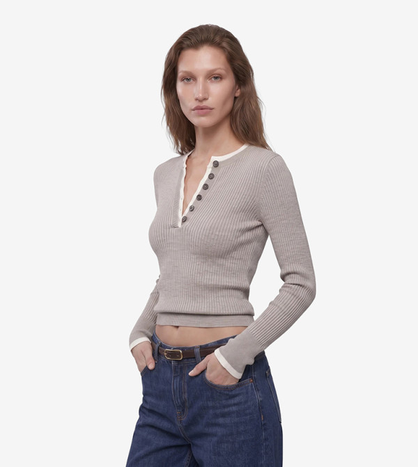 Koton  knit-notes - Beige Round Neck Sweaters