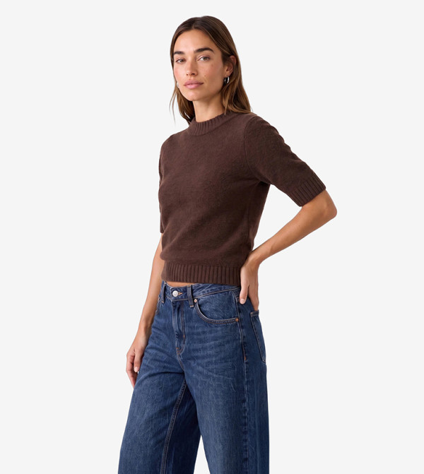 كوتون  سترات - بني  Round Neck Sweaters