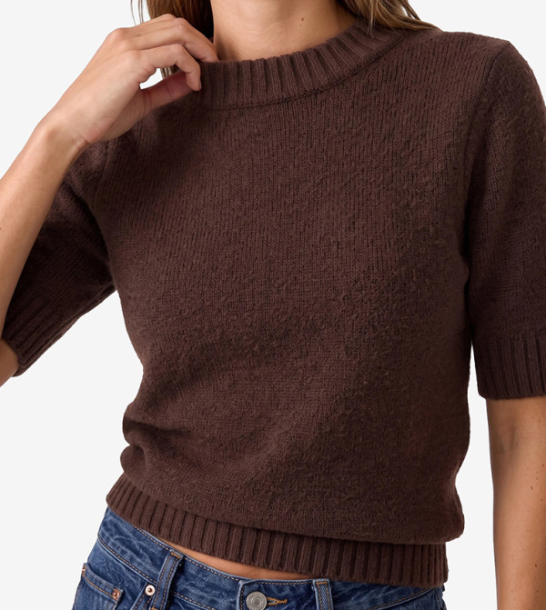 كوتون  سترات - بني  Round Neck Sweaters