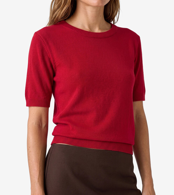 كوتون  سترات - أحمر  Round Neck Sweaters