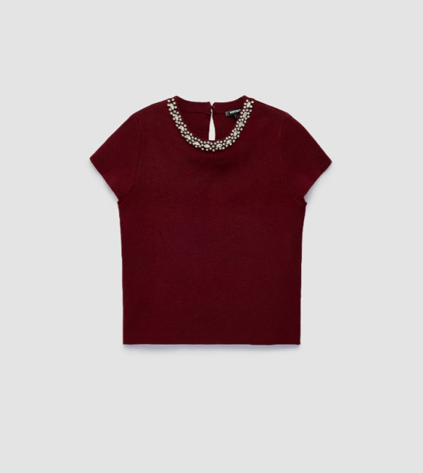Koton  knit-notes - Burgundy Round Neck Sweaters