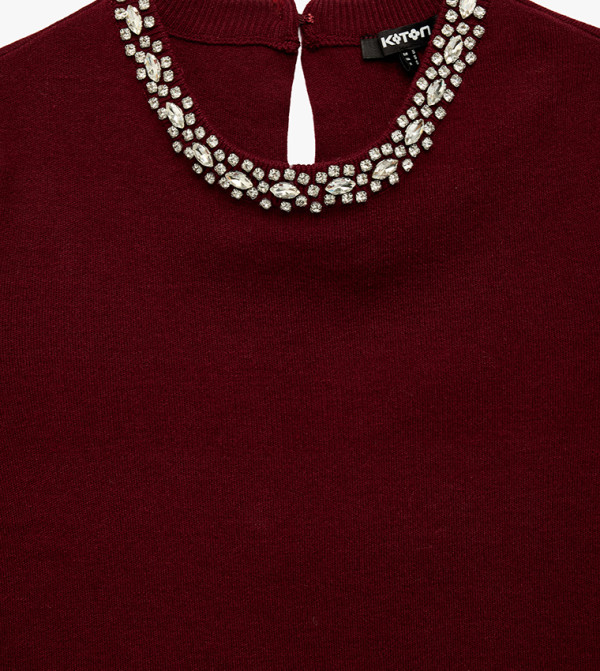Koton  knit-notes - Burgundy Round Neck Sweaters