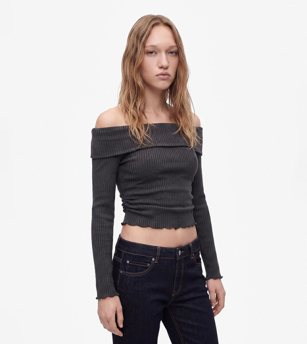 كوتون  توبات قصيرة - رمادي Cropped Tops