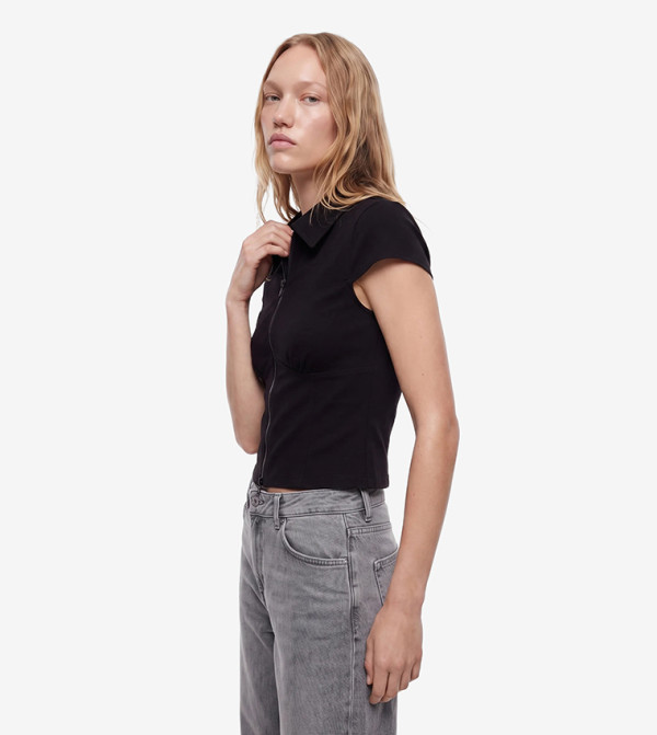 كوتون  توبات قصيرة - أسود Cropped Tops