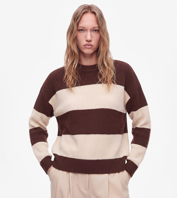 Koton  knit-notes - Brown Round Neck Sweaters
