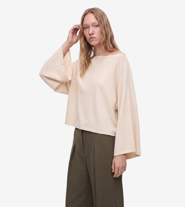 كوتون knit-notes - بيج Round Neck Sweaters